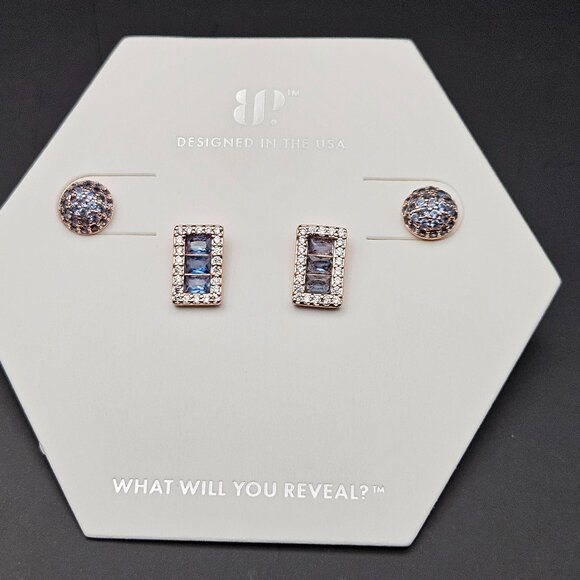 Bomb Party RBP6673 "Two's Company" Blue Topaz November Earrings - Picture 1 of 5